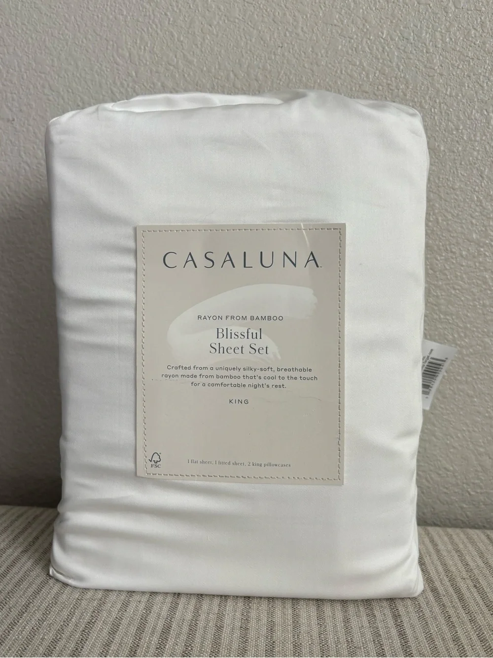 NWT King 400 Thread Count Rayon from Bamboo Sheet Set White - Casaluna